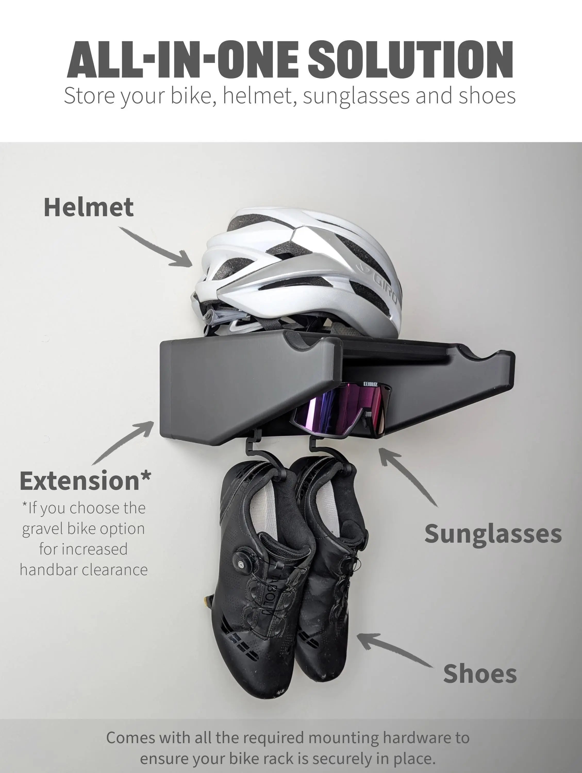 Bike Wall Mount with Helmet, Glasses & Shoe Storage Roadmode