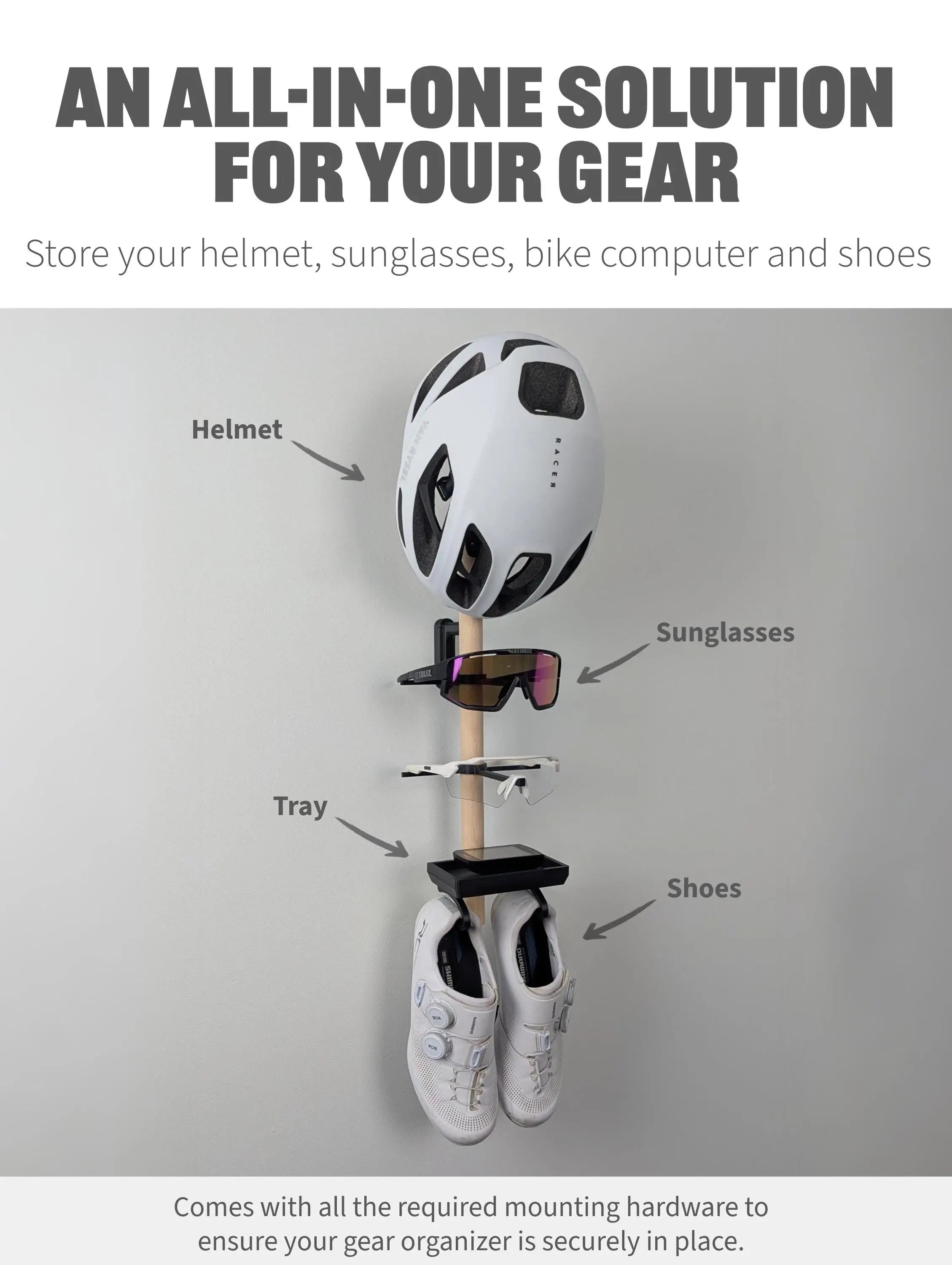 Vertical Bike Wall Storage | Cycling Gear Organizer | Bike Helmet Holder | Wall-Mounted Bike Accessories Roadmode